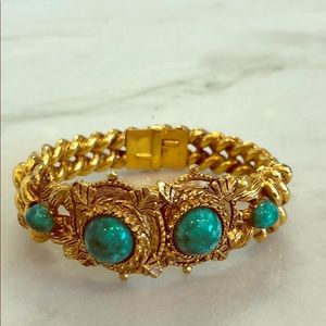 Italian bracelet, gold with green stones